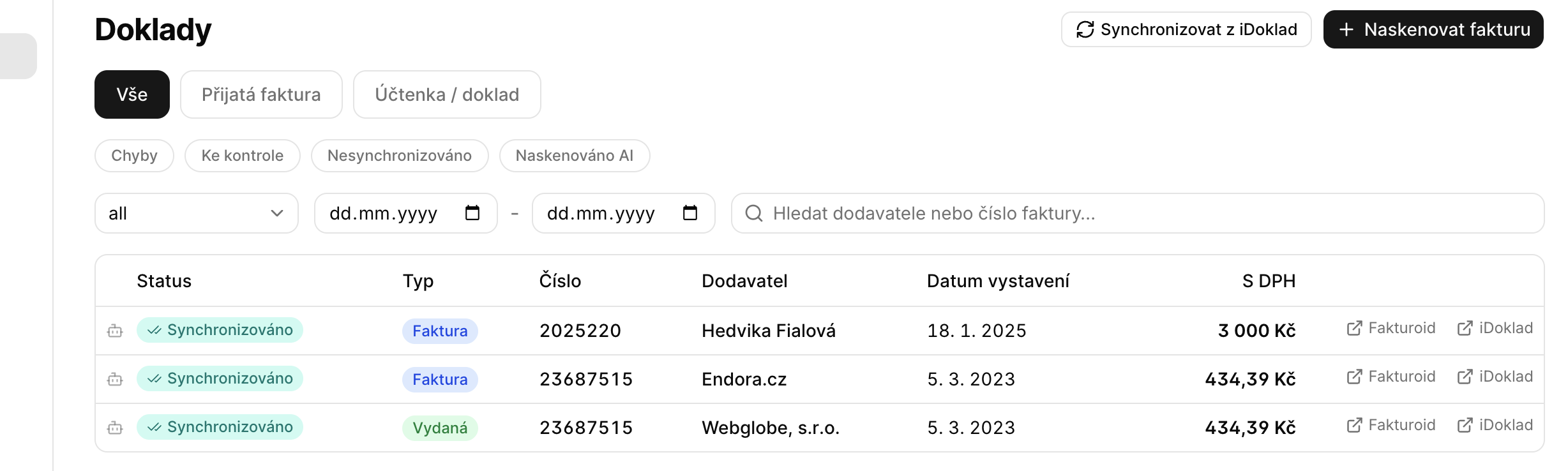 Seznam dokladů